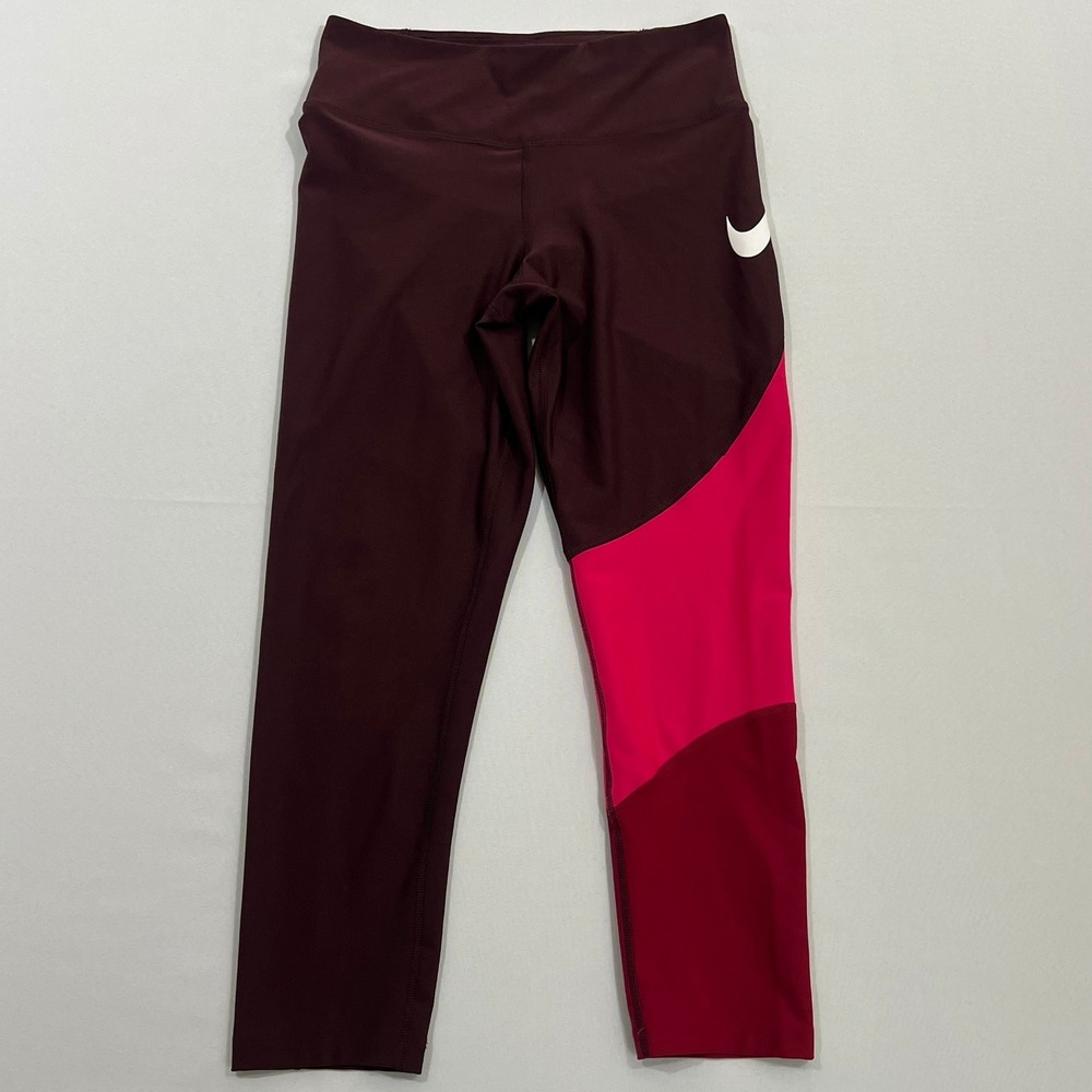 Nike Leggings Dri-FIT Colorblock Burgundy Magenta Activewear Gym Women Size S